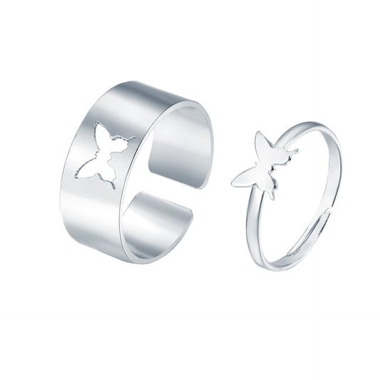 Butterfly Cut Out Resizable Ring Set Silver