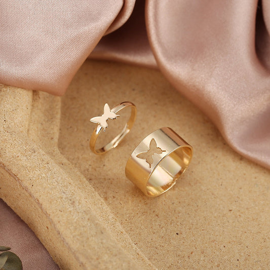 Butterfly Cut Out Resizable Ring Set Gold