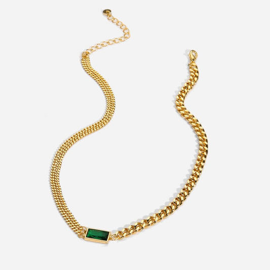 Multi Chain Green Crystal Necklace 18k Gold