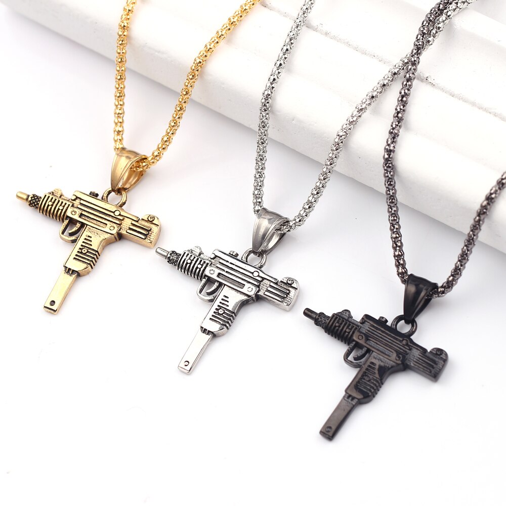 Submachine Gun Pistol Necklace Black