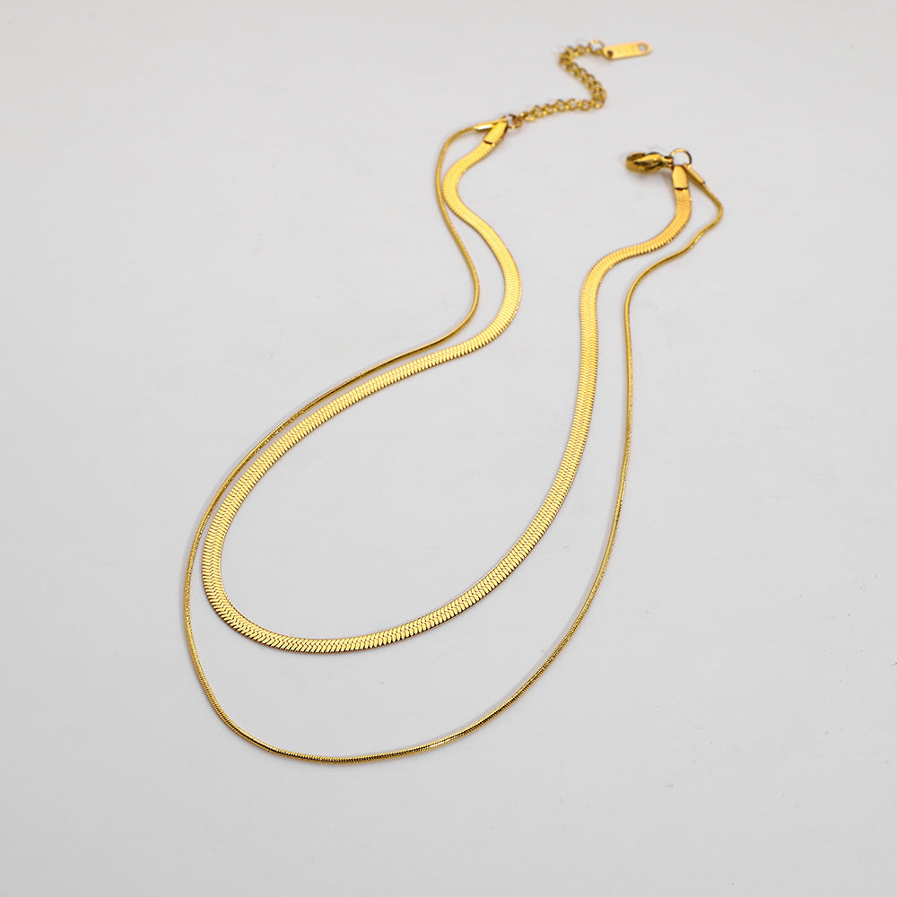 Layered Herringbone Snake Necklace 18k Gold