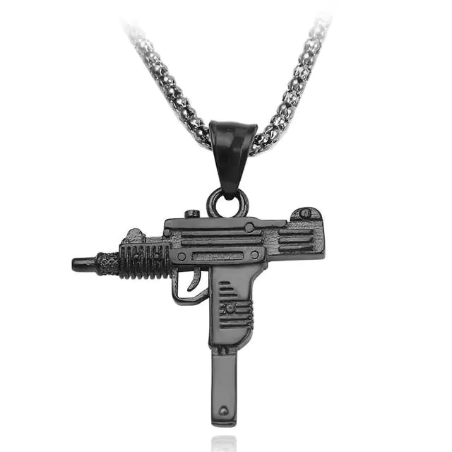 Submachine Gun Pistol Necklace Black