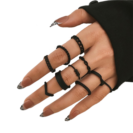 Chain & Rope Rings Set Matte Black