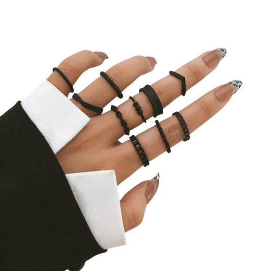 Chain & Rope Rings Set Matte Black