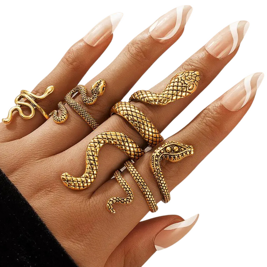 Snake Resizable Rings Set Gold