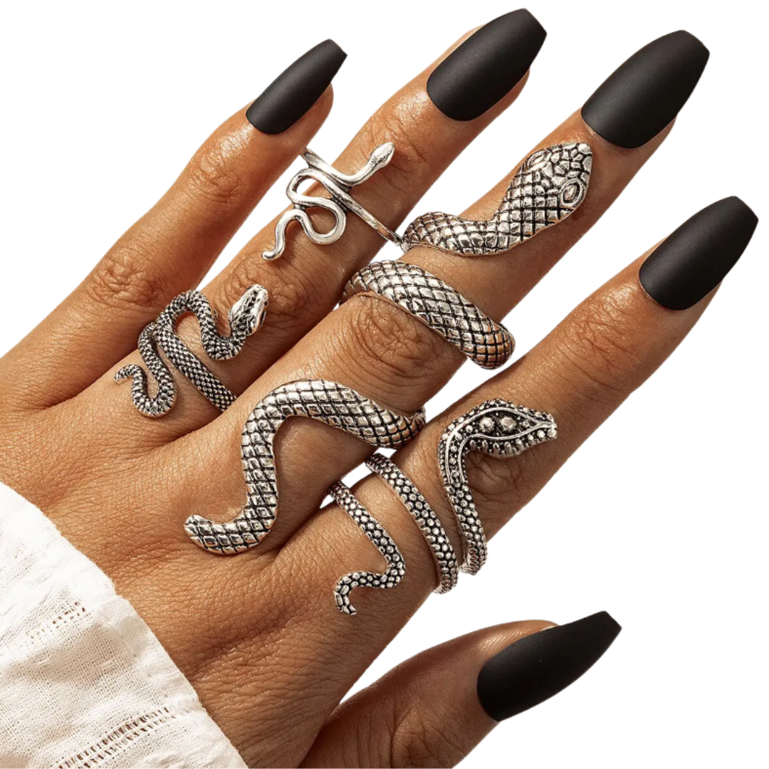 Snake Resizable Rings Set Silver